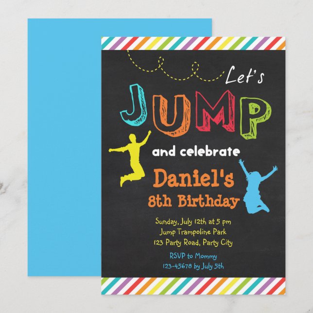 Invitaciones de cumpleaños Jump (Arcoiris Chalkboa (Anverso / Reverso)