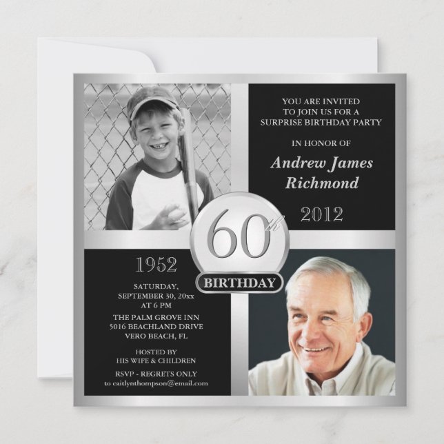Invitaciones de cumpleaños luego y ahora fotos (Anverso)