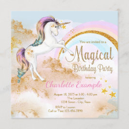 Invitaciones de cumpleaños mágicas de unicornio