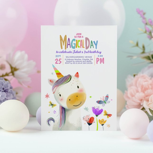 Invitaciones de cumpleaños mágicas para Fiestas de (Pastel Unicorn Birthday Invitations)