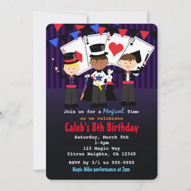 Invitaciones de cumpleaños mágicas para niños espe (Anverso)
