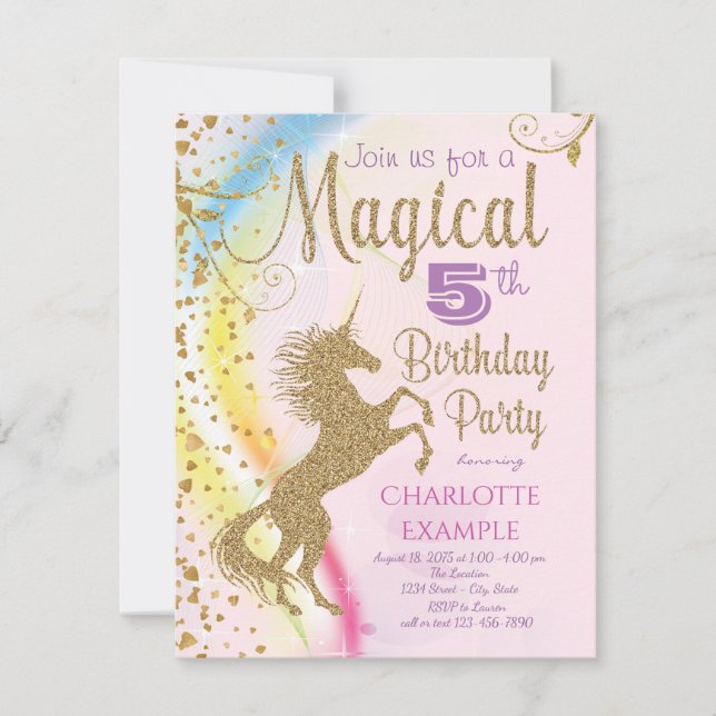 Invitaciones de cumpleaños mágicos de arcoíris de  (Anverso)