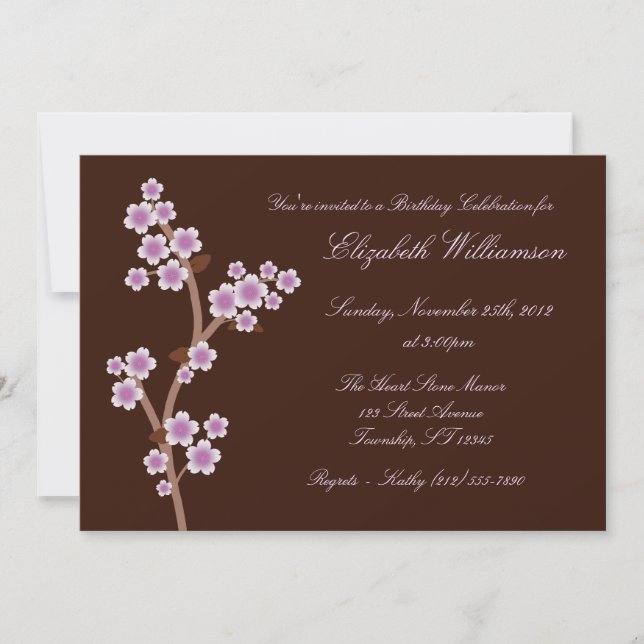 Invitaciones de cumpleaños marrones a Purple Cherr (Anverso)