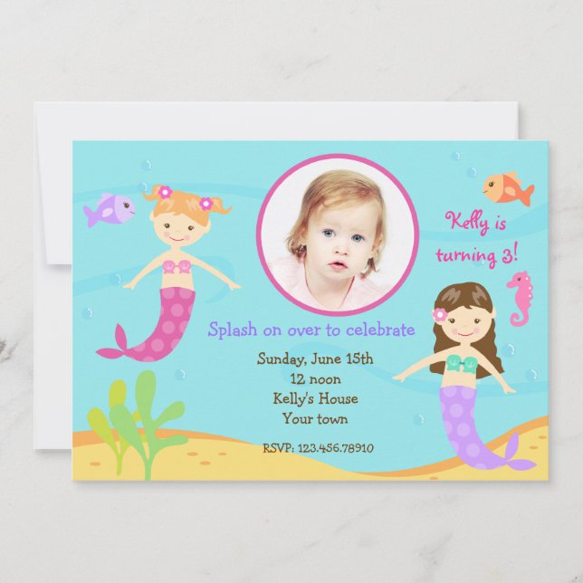 Invitaciones de cumpleaños Mermaids Under the sea (Anverso)