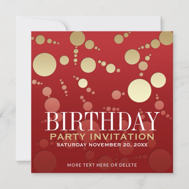 Invitaciones de cumpleaños Modern Passion Rojo+Oro (Anverso)