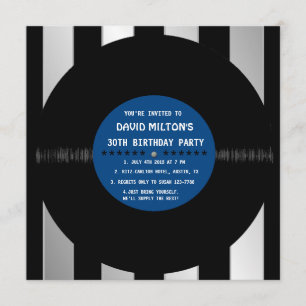 Invitaciones de cumpleaños modernas con vinilo ret