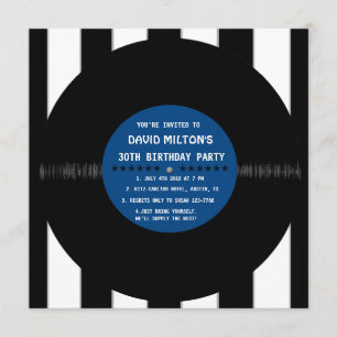 Invitaciones de cumpleaños modernas con vinilo ret