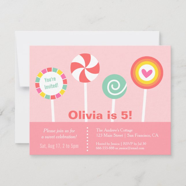 Invitaciones de cumpleaños modernas de caramelos d (Anverso)