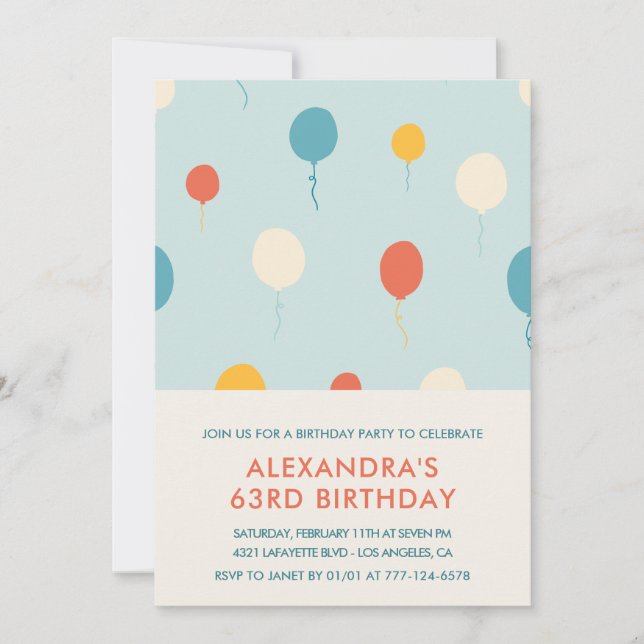 Invitaciones de cumpleaños modernas para 63 años G (Anverso)