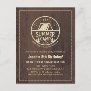 Invitaciones de cumpleaños modernas para camping d