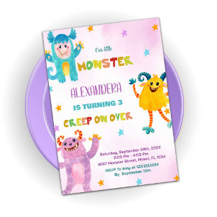Invitaciones de cumpleaños monstruales púrpura ros