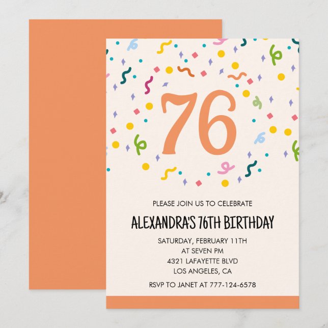 invitaciones de cumpleaños n.º 76 Simple Orange Co (Anverso / Reverso)