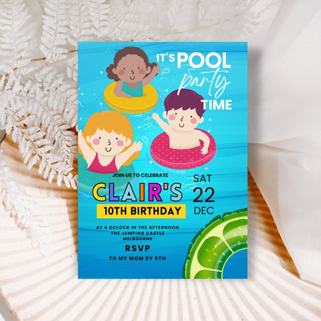 Invitaciones de cumpleaños Natación Fiesta de tint (pool birthday party invittion summer kids invite)