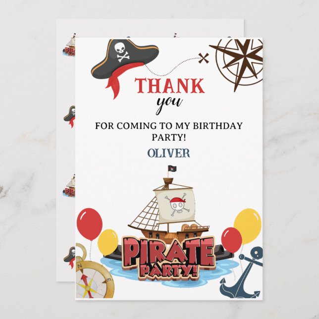 Invitaciones de cumpleaños náuticas de piratas Gra (Anverso / Reverso)