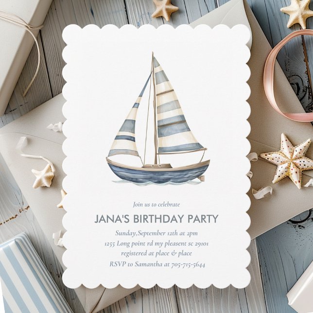 Invitaciones de cumpleaños náutico en barco de vel (Subido por el creador)