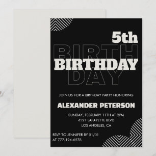 Invitaciones de cumpleaños negras para niño de 5 a