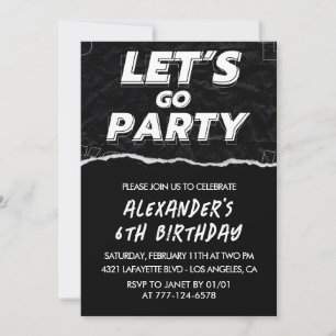 Invitaciones de cumpleaños negras para niño de 6 a