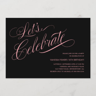Invitaciones de cumpleaños negras y rosas