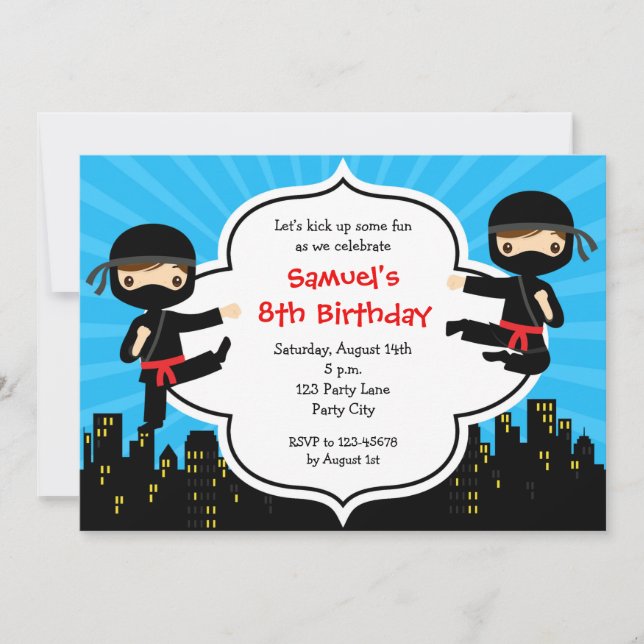 Invitaciones de cumpleaños Ninja (chicos) (Anverso)