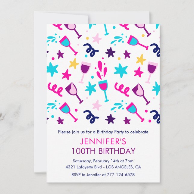 invitaciones de cumpleaños número 100 cóctel moder (Anverso)