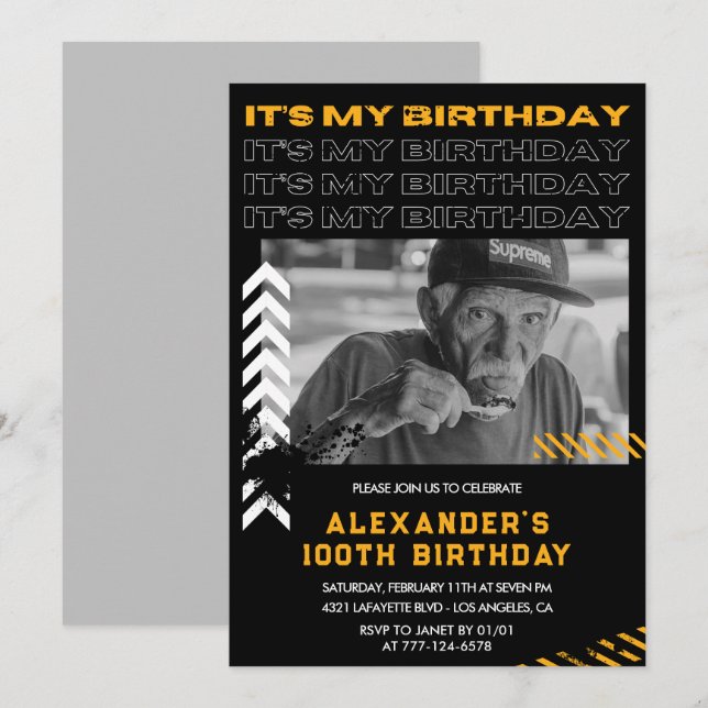 invitaciones de cumpleaños número 100 hombres Foto (Anverso / Reverso)