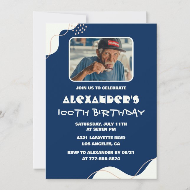 invitaciones de cumpleaños número 100 hombres foto (Anverso)