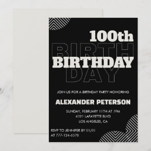 Invitaciones de cumpleaños número 100 negras para