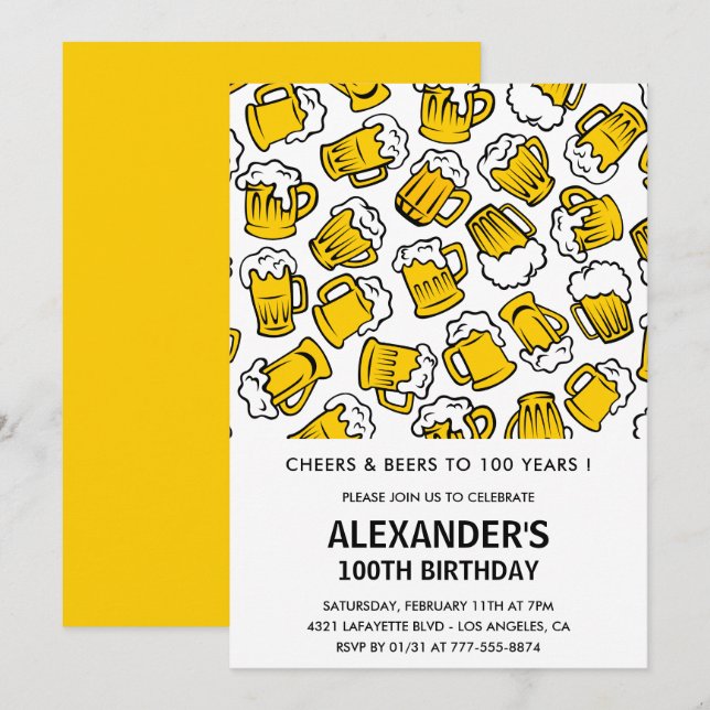 invitaciones de cumpleaños número 100 para él Cerv (Anverso / Reverso)