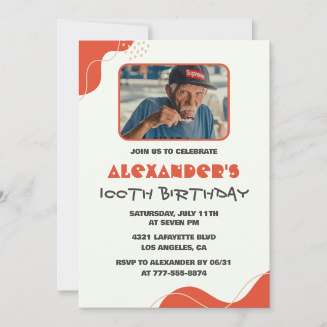Invitaciones de cumpleaños número 100 para hombres (Anverso)
