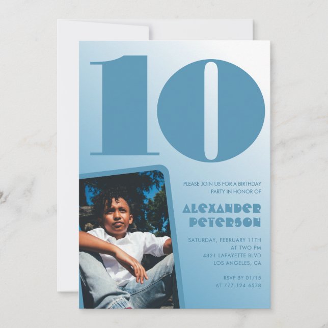 Invitaciones de cumpleaños número 10 con gradiente (Anverso)