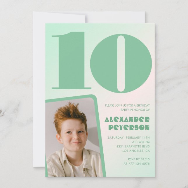 Invitaciones de cumpleaños número 10 con gradiente (Anverso)