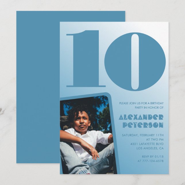 Invitaciones de cumpleaños número 10 con gradiente (Anverso / Reverso)