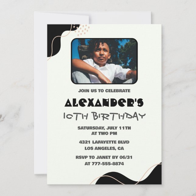 Invitaciones de cumpleaños número 10 niño negro si (Anverso)