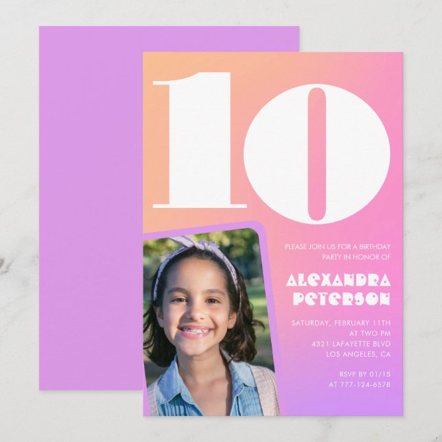 Invitaciones de cumpleaños número 10 Retro Naranja (Anverso / Reverso)