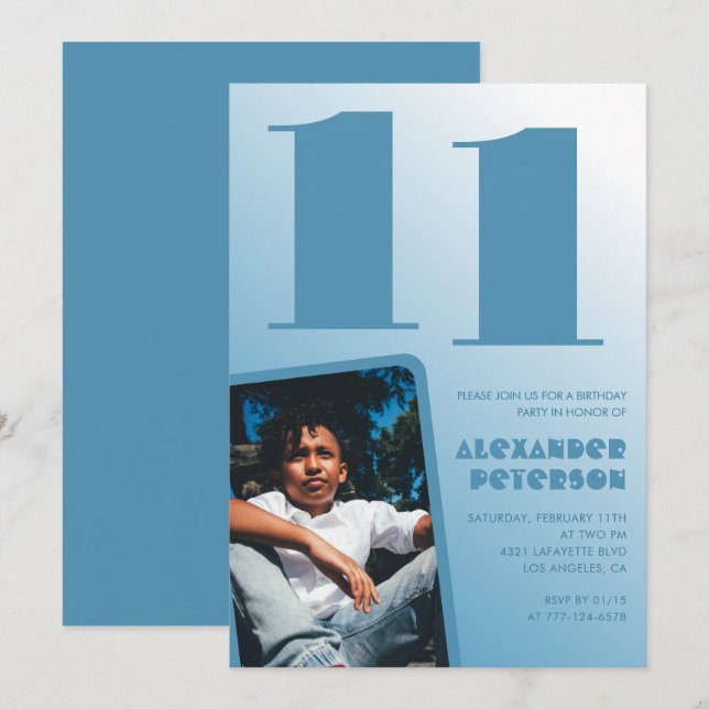 Invitaciones de cumpleaños número 11 con gradiente (Anverso / Reverso)