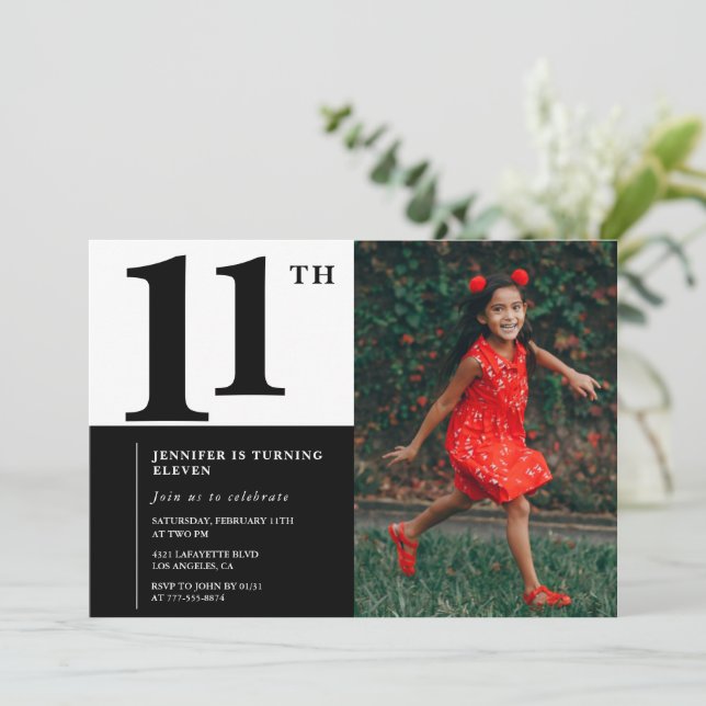 Invitaciones de cumpleaños número 11 Elegantes Chi (Anverso de pie)