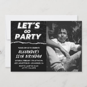 Invitaciones de cumpleaños número 11 negras Niño F