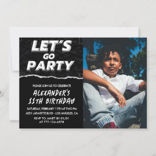 Invitaciones de cumpleaños número 11 negro Niño Fo