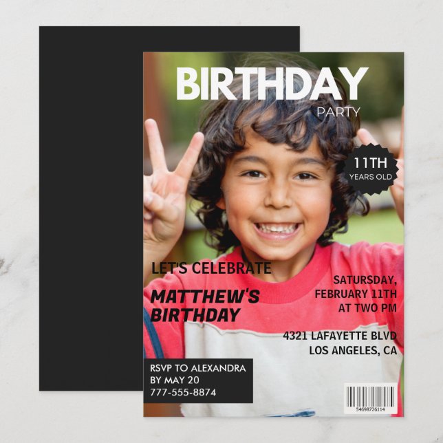 invitaciones de cumpleaños número 11 para él Porta (Anverso / Reverso)
