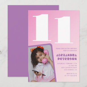Invitaciones de cumpleaños número 11 rosadas con f