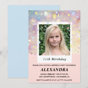 Invitaciones de cumpleaños número 11 rosadas Confe