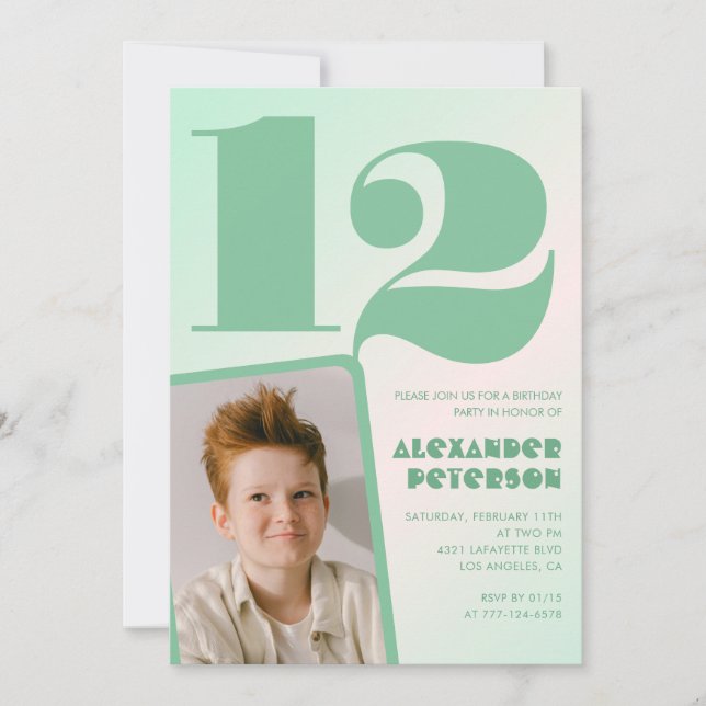 Invitaciones de cumpleaños número 12 con gradiente (Anverso)