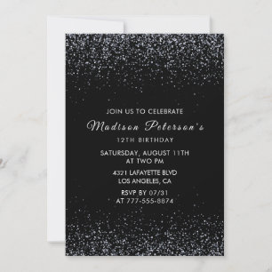 Invitaciones de cumpleaños número 12 negras con br