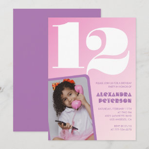 Invitaciones de cumpleaños número 12 rosadas con f