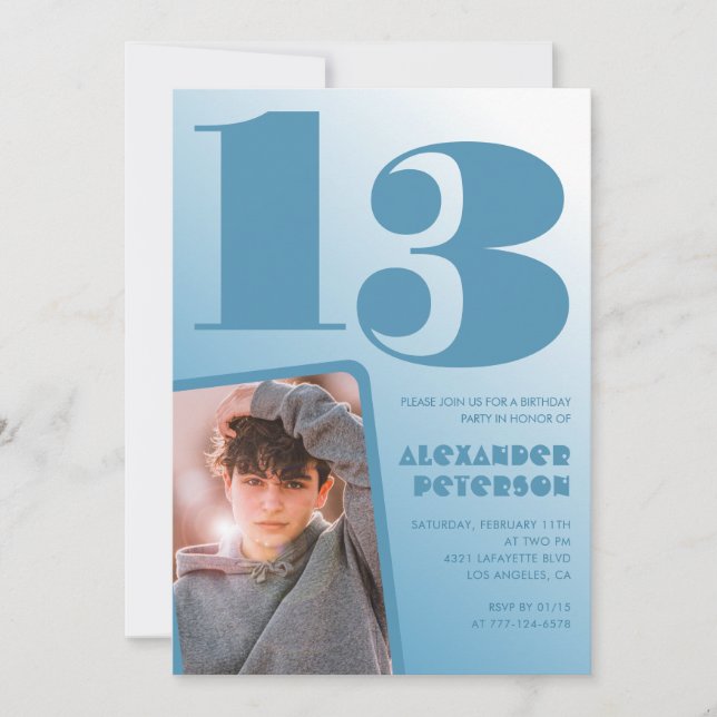 Invitaciones de cumpleaños número 13 con gradiente (Anverso)