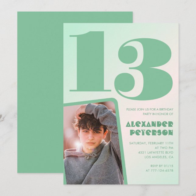 Invitaciones de cumpleaños número 13 con gradiente (Anverso / Reverso)