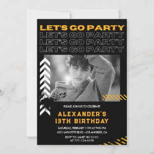 Invitaciones de cumpleaños número 13 negras Niño F
