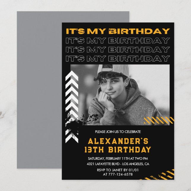 invitaciones de cumpleaños número 13 niño Foto Pin (Anverso / Reverso)