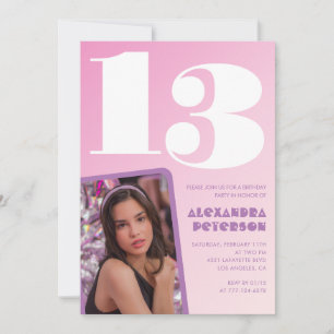 Invitaciones de cumpleaños número 13 rosadas con f
