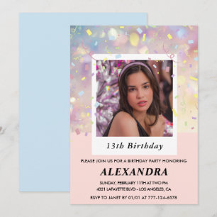 Invitaciones de cumpleaños número 13 rosadas Confe